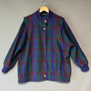 Avoca Collection - Women's M - Wool Plaid Bomber Jacket Ireland Purple Green